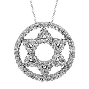 14K Solid White Gold Womens Diamond Star of David Pendant 1.25 Ctw