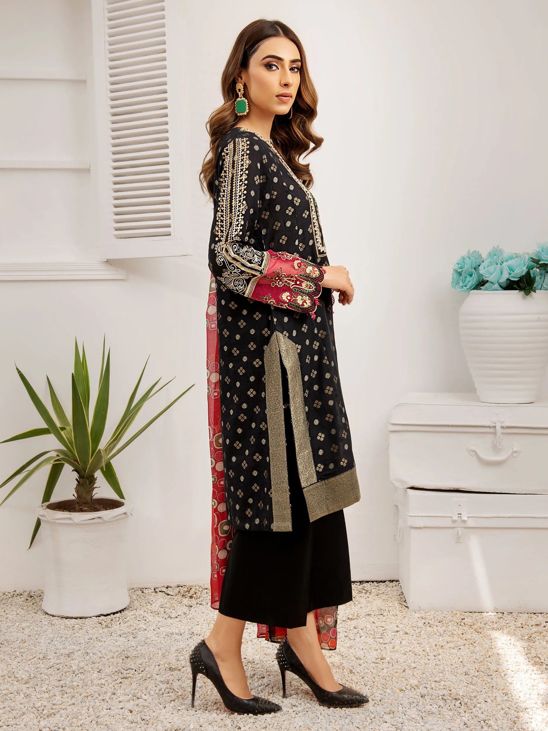 2 Piece Jacquard Suit-Embroidered (Unstitched)