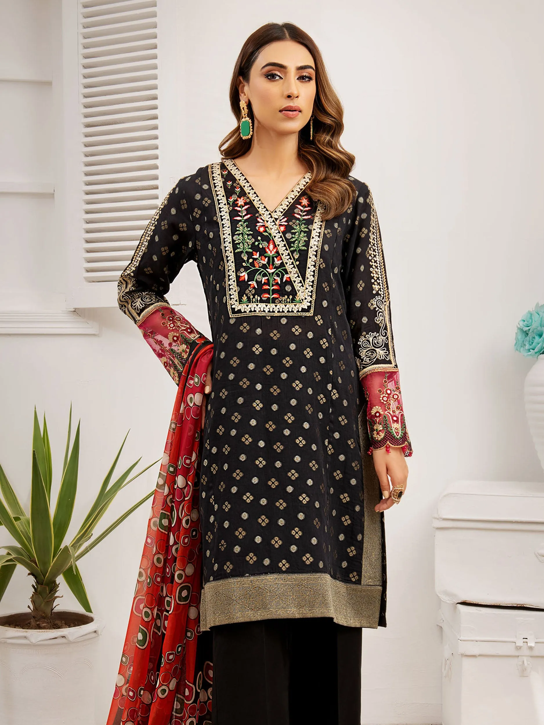 2 Piece Jacquard Suit-Embroidered (Unstitched)