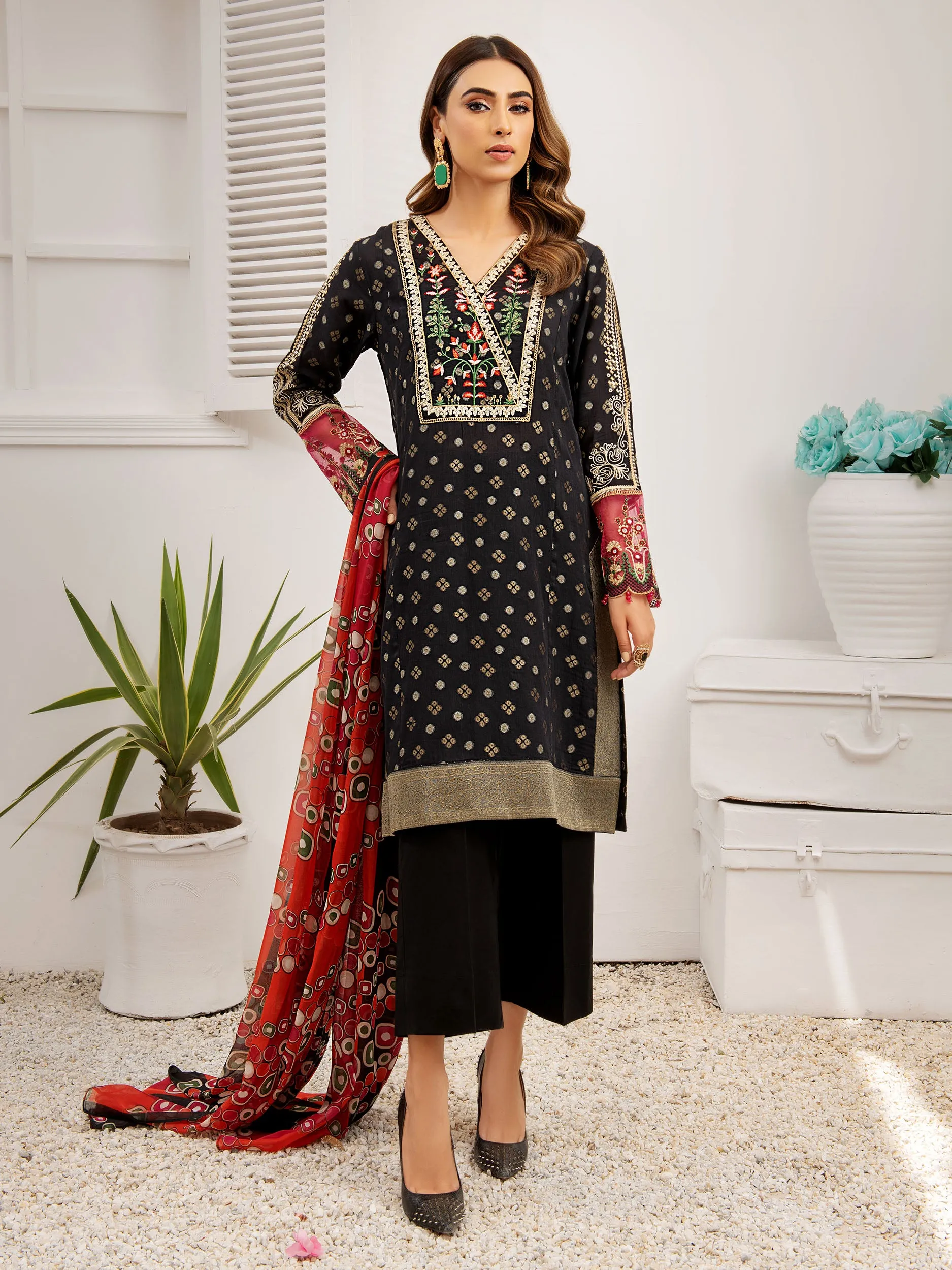 2 Piece Jacquard Suit-Embroidered (Unstitched)