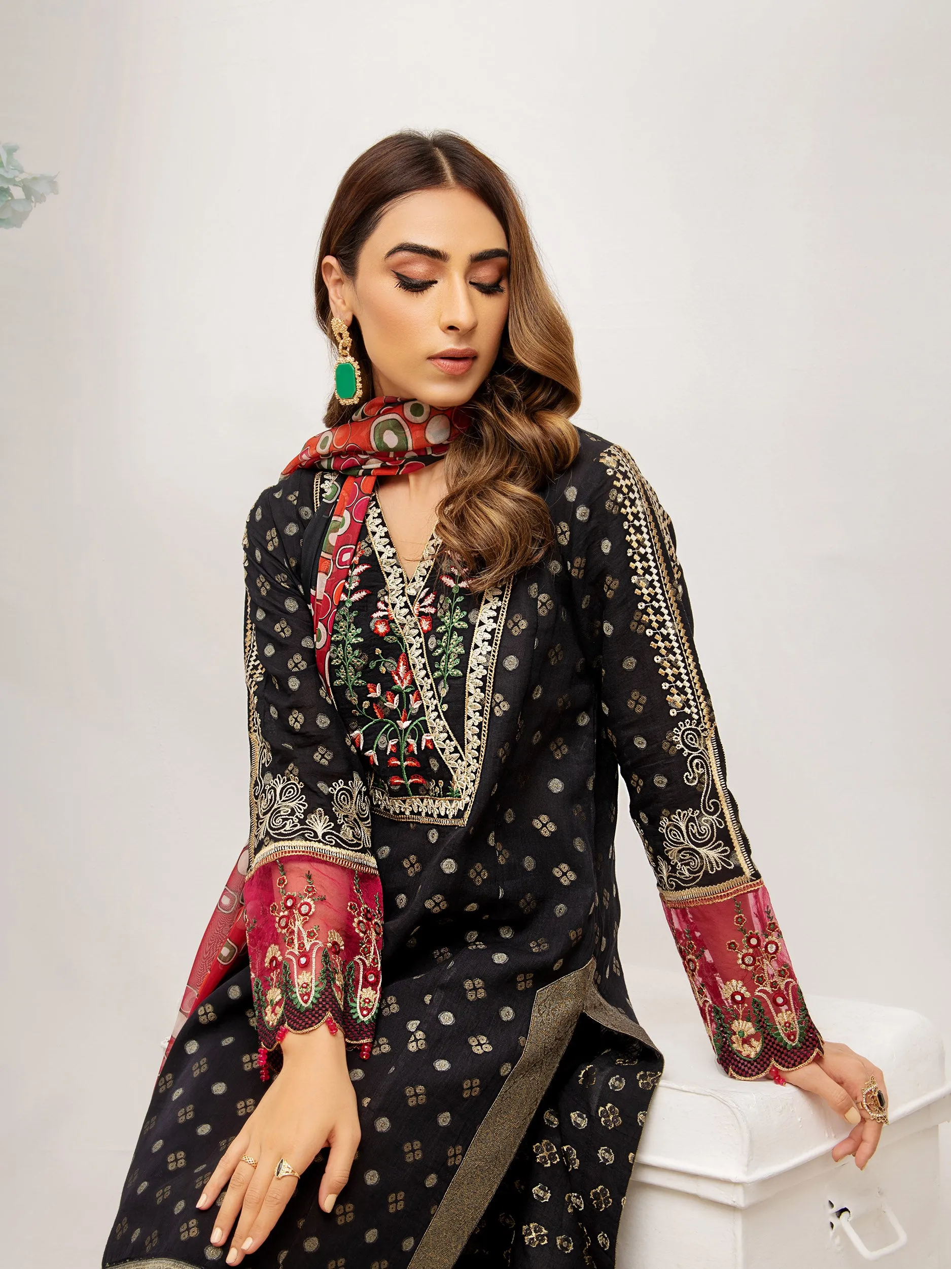 2 Piece Jacquard Suit-Embroidered (Unstitched)