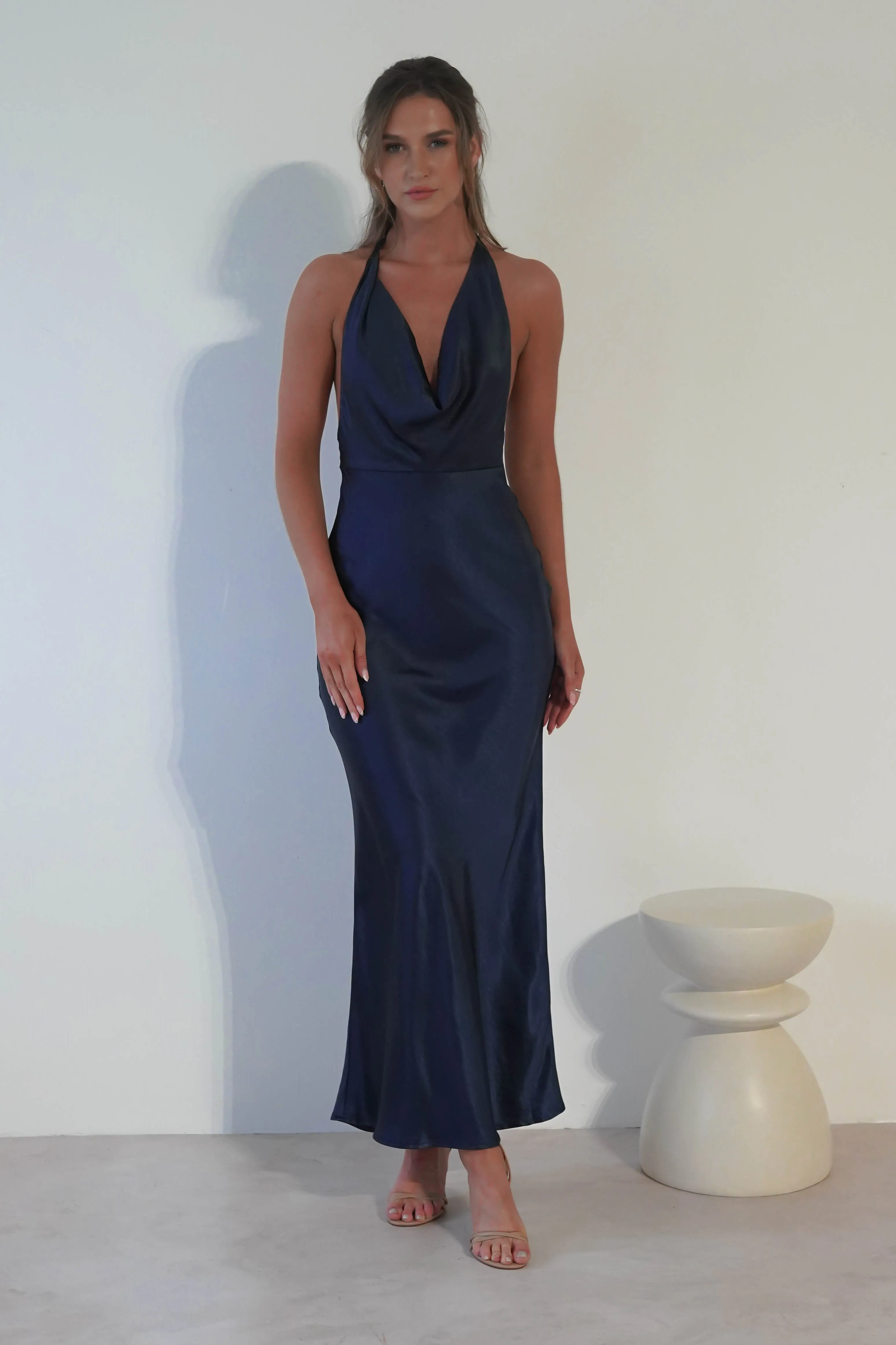 Aniston Soft Satin Maxi Dress | Midnight Navy