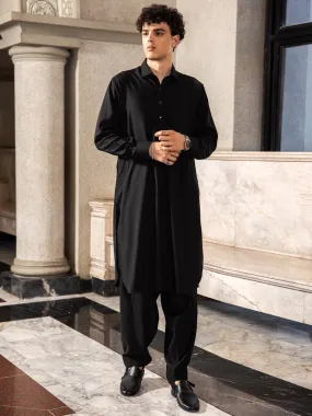 Black Cotton Kameez Shalwar - ALWA-KS-412