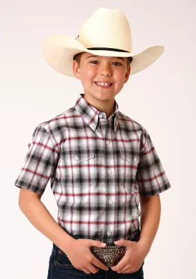 Boys Short Sleeve Button Classic Ombre Stretch Plaid Western Shirt