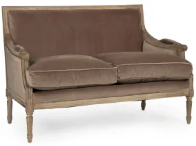 Brown Velvet French Louis Settee