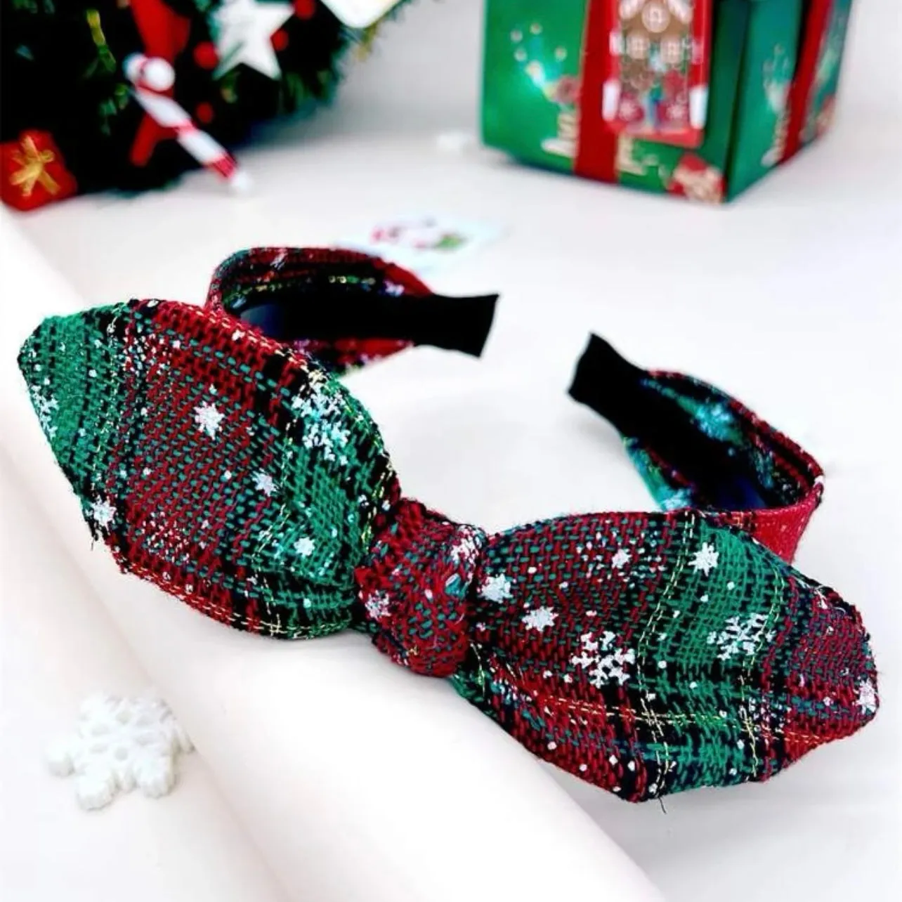 Christmas Topknot Headband - Handmade Headpiece, Plaid Headpiece, Holiday Headband, Red and Green Headbands