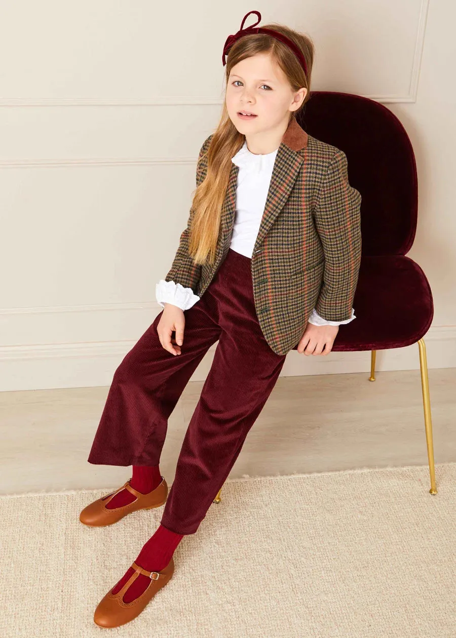 Corduroy Wide Leg Gold Button Trousers in Burgundy (4-10yrs)