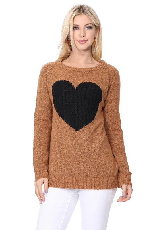 Cozy Heart Jacquard Round Neck Pullover Sweater