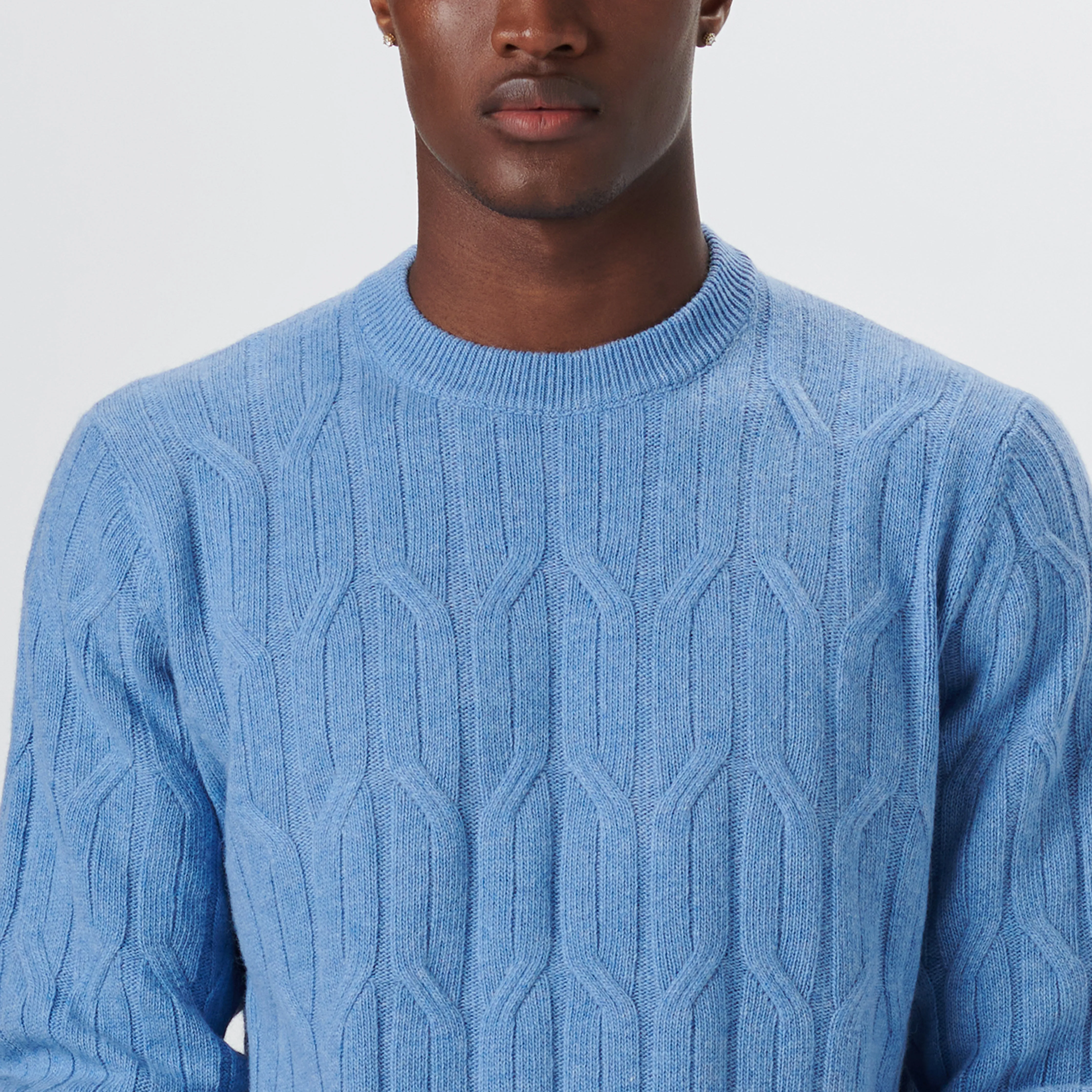 Crew Neck Cable Jacquard Sweater