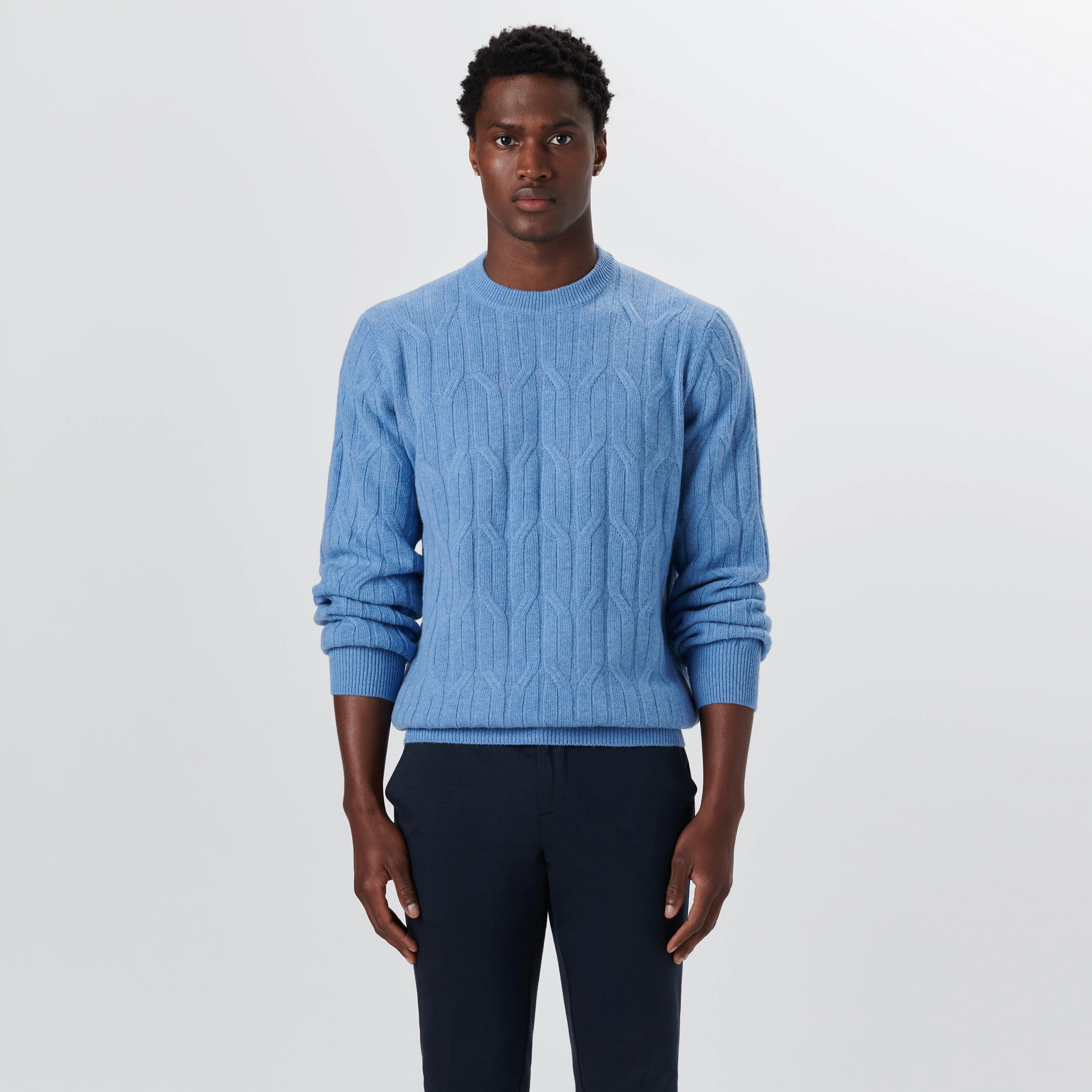 Crew Neck Cable Jacquard Sweater