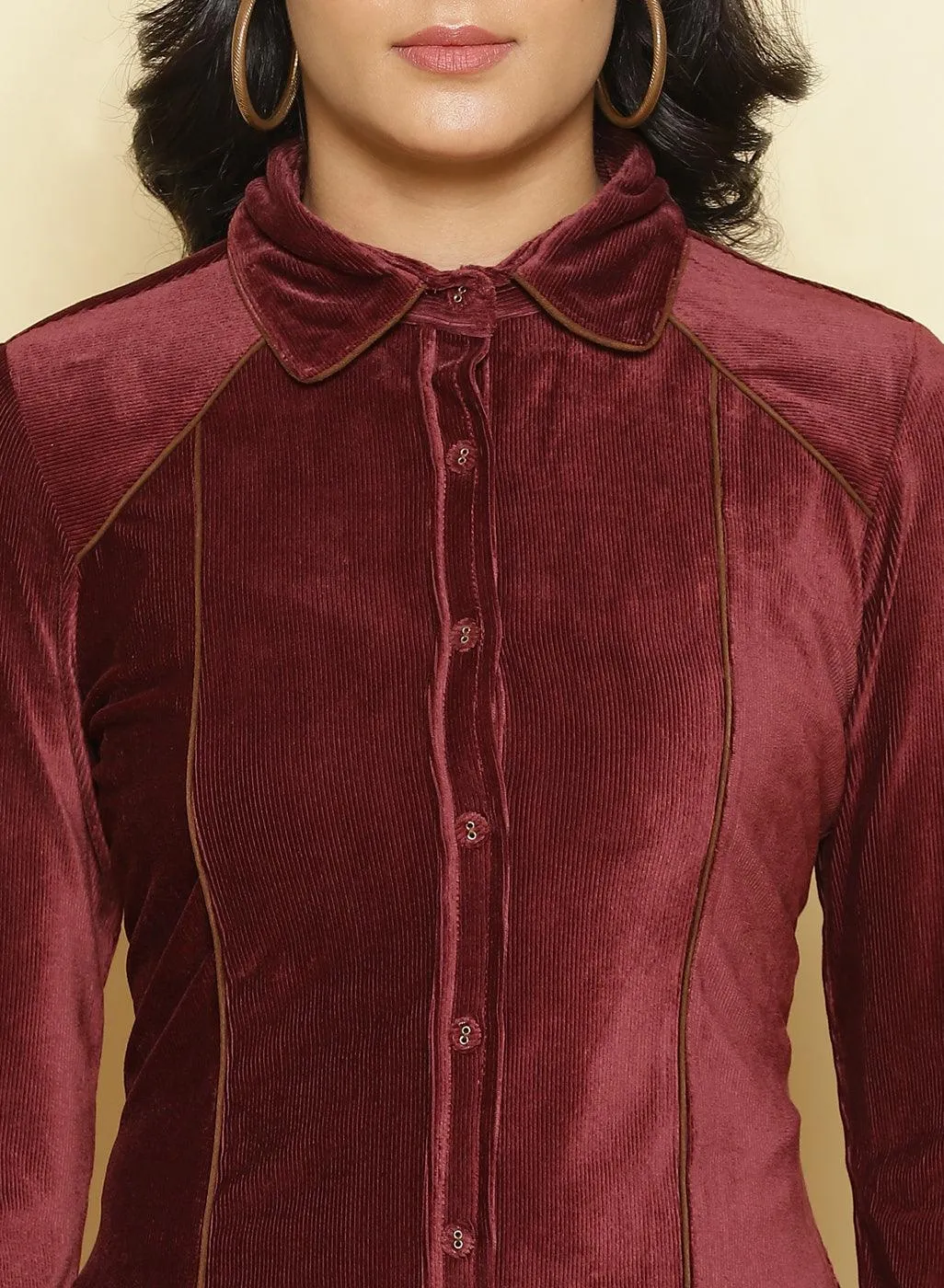 Dark Maroon Velvet Pintuck Kurti