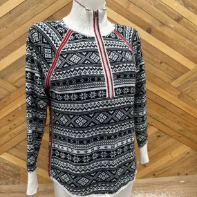 Eddie Bauer - Women's Quarter Zip Sweater - MSRP comp $129: Black/White/Red-women-MD