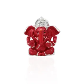 Expensive Lucky Red Silver Ganpati Murti for Home & Car Decor