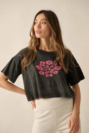 Flower Fun Vintage-Wash Cropped Graphic Tee