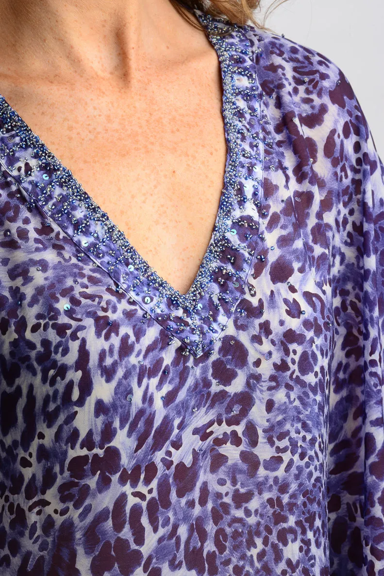 Goddess Kaftan / Indigo Leopard