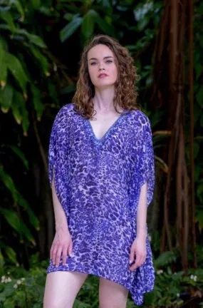 Goddess Kaftan / Indigo Leopard