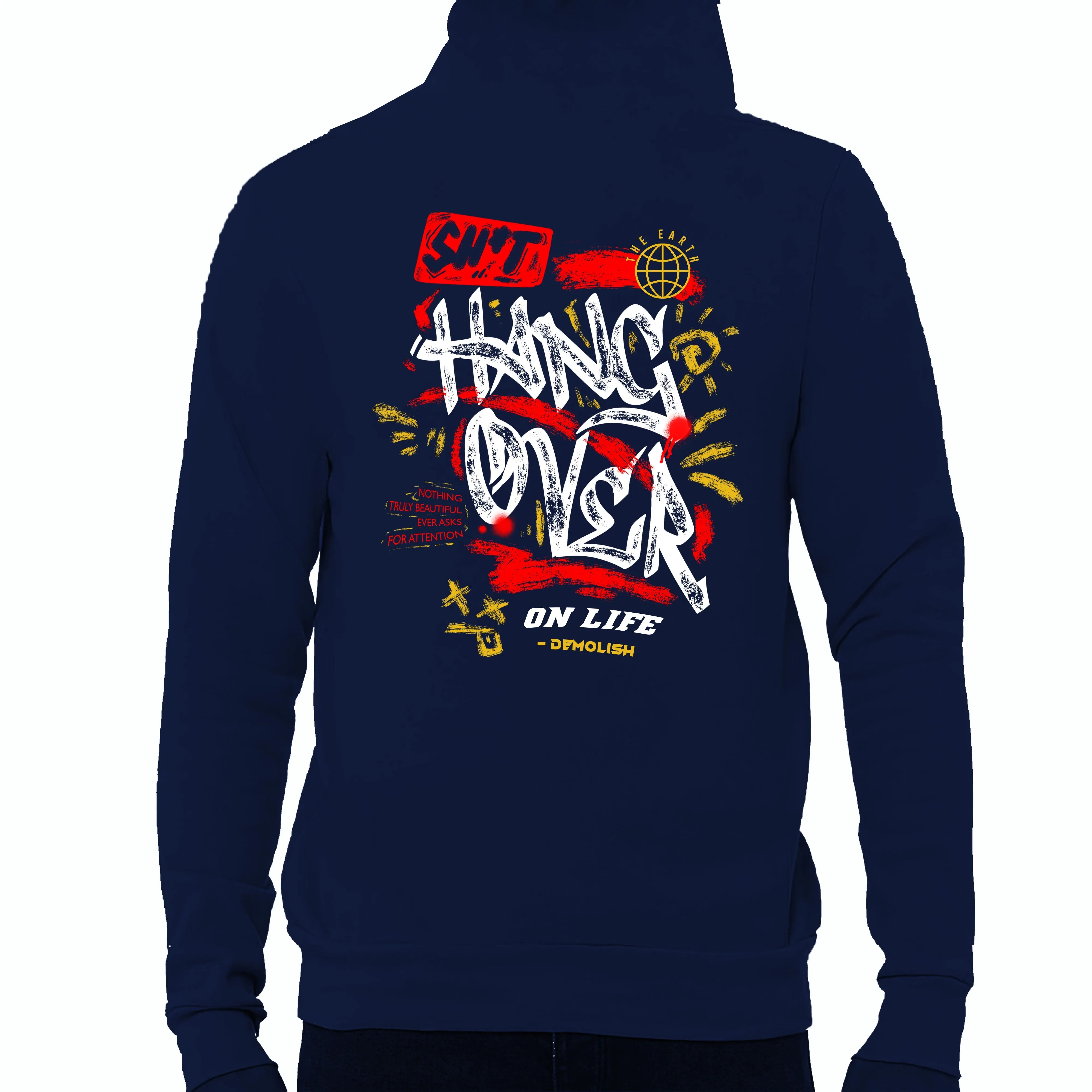 Hang Over On Life Hoodie (Navy/Red/Gold) /C8