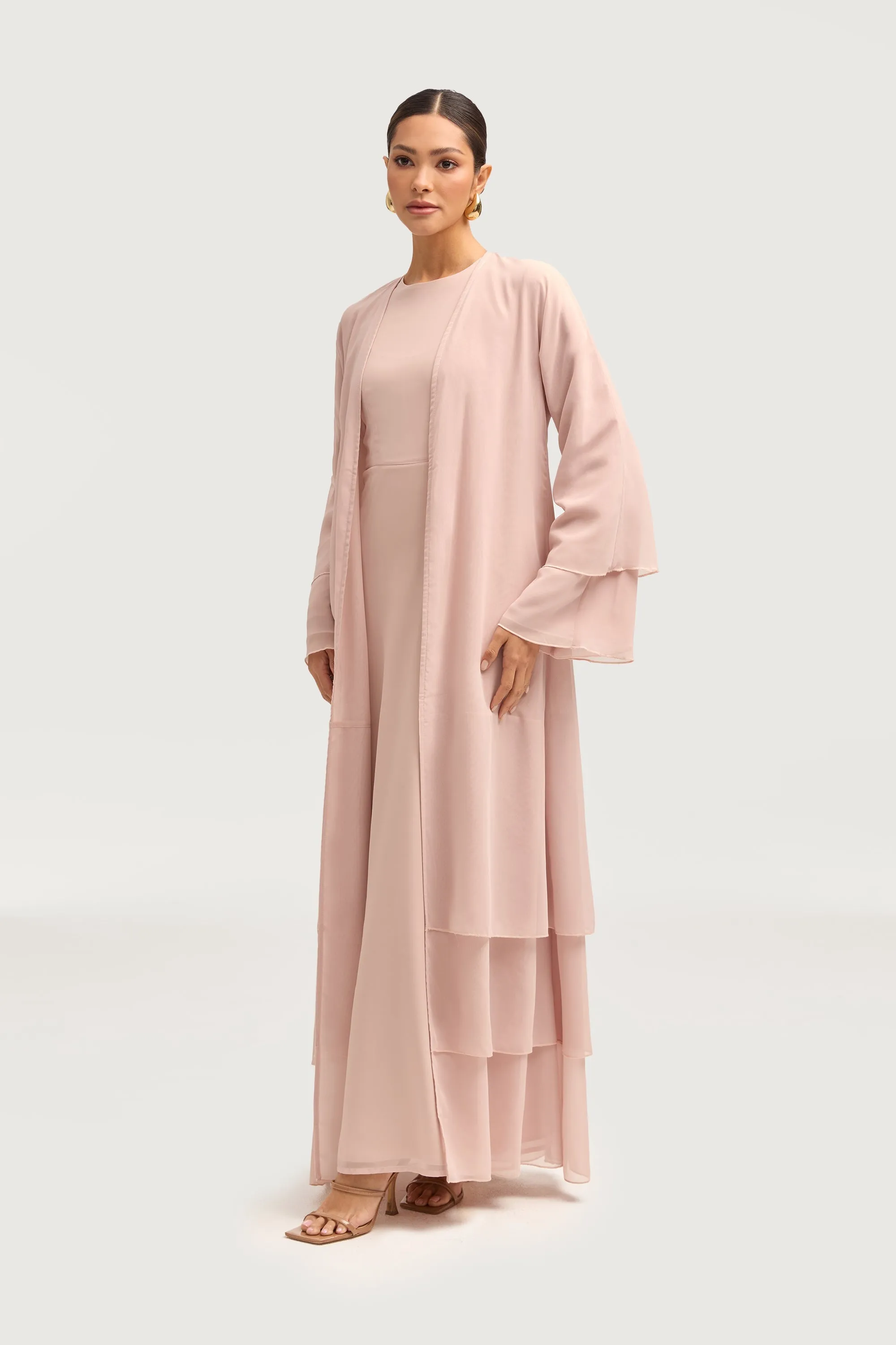 Hawa Two Piece Abaya & Dress Set - Jasmine Pink