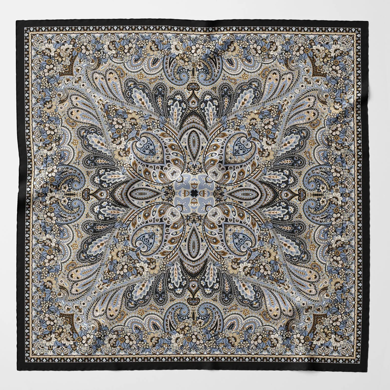 Helena - Large Silk Scarf - Brown and Blue