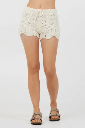 Ivory Crochet Knit Scallop Edge Shorts