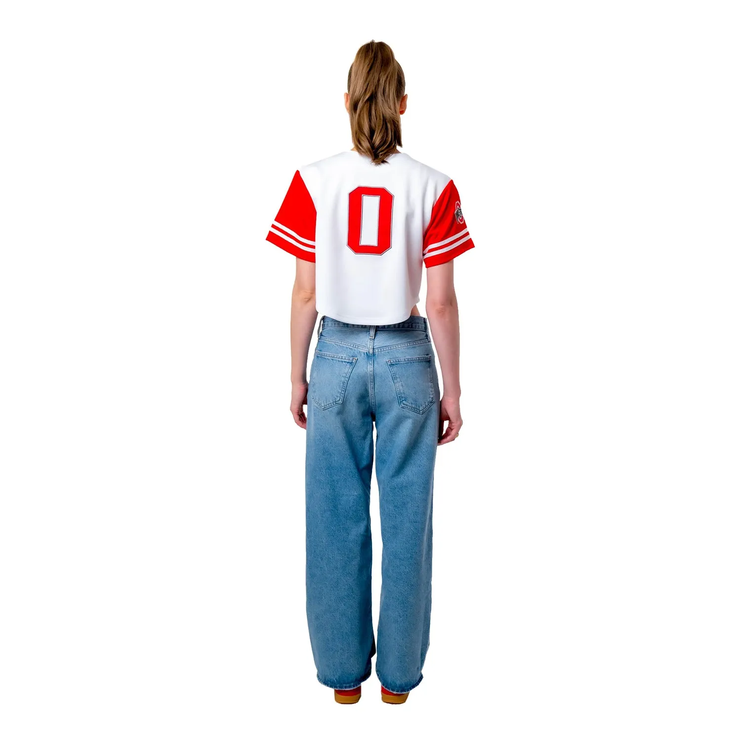 Ladies Ohio State Buckeyes Baseball Script White Cropped Jersey