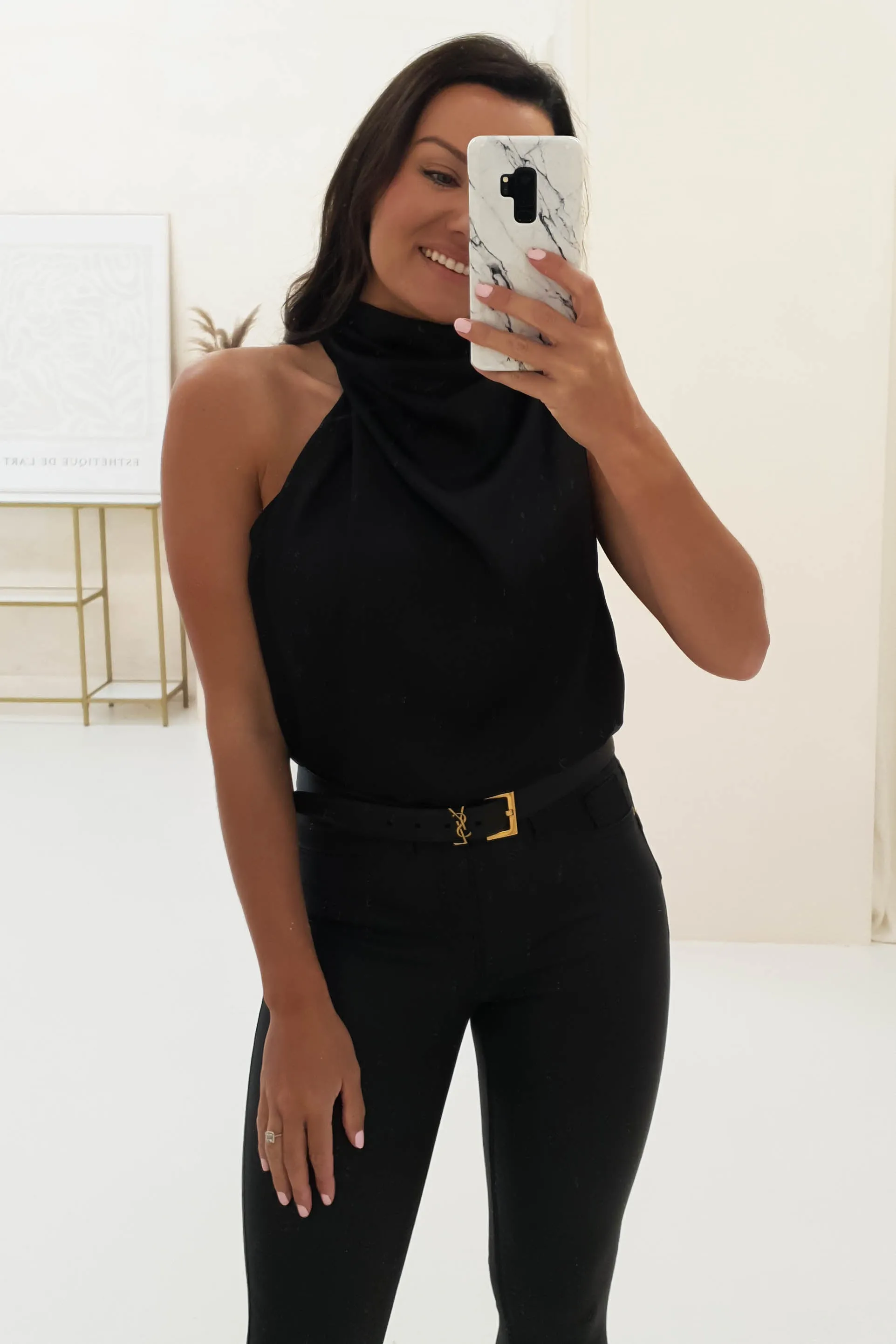 Layla Soft Satin Crop Top | Black