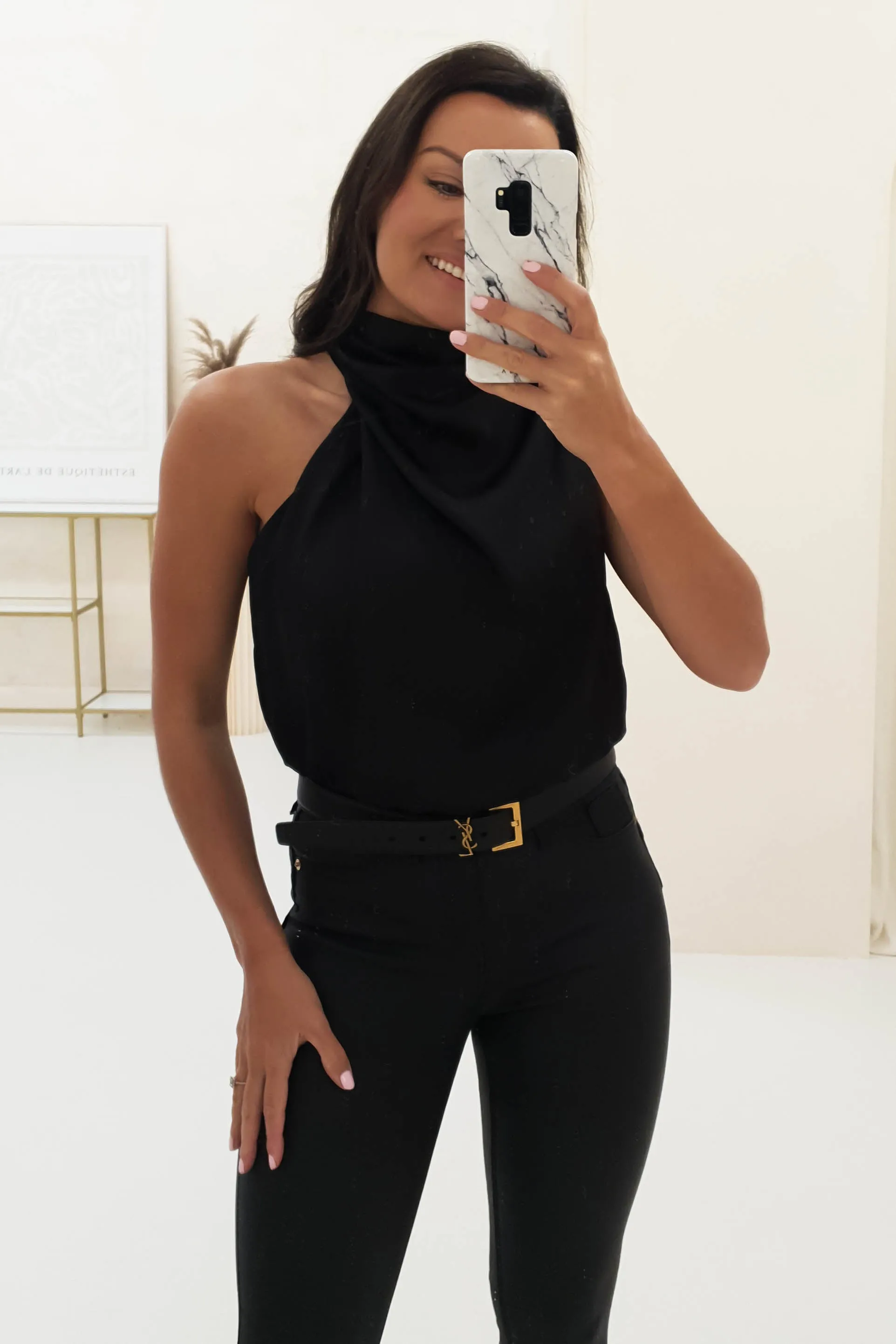 Layla Soft Satin Crop Top | Black