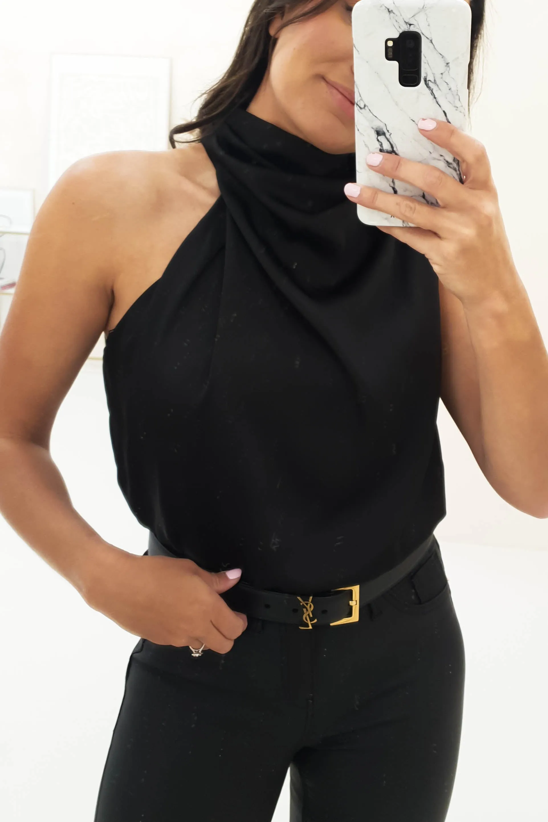 Layla Soft Satin Crop Top | Black