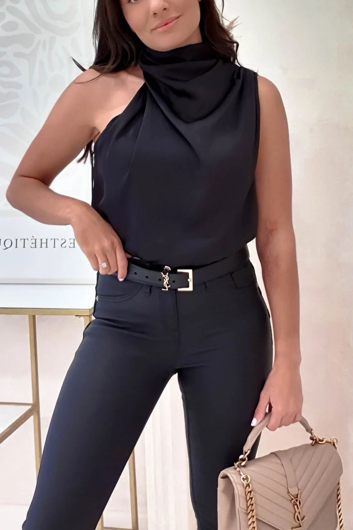 Layla Soft Satin Crop Top | Black