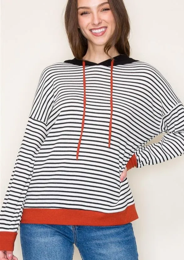 Lexie Striped Rust Detail Hoodie