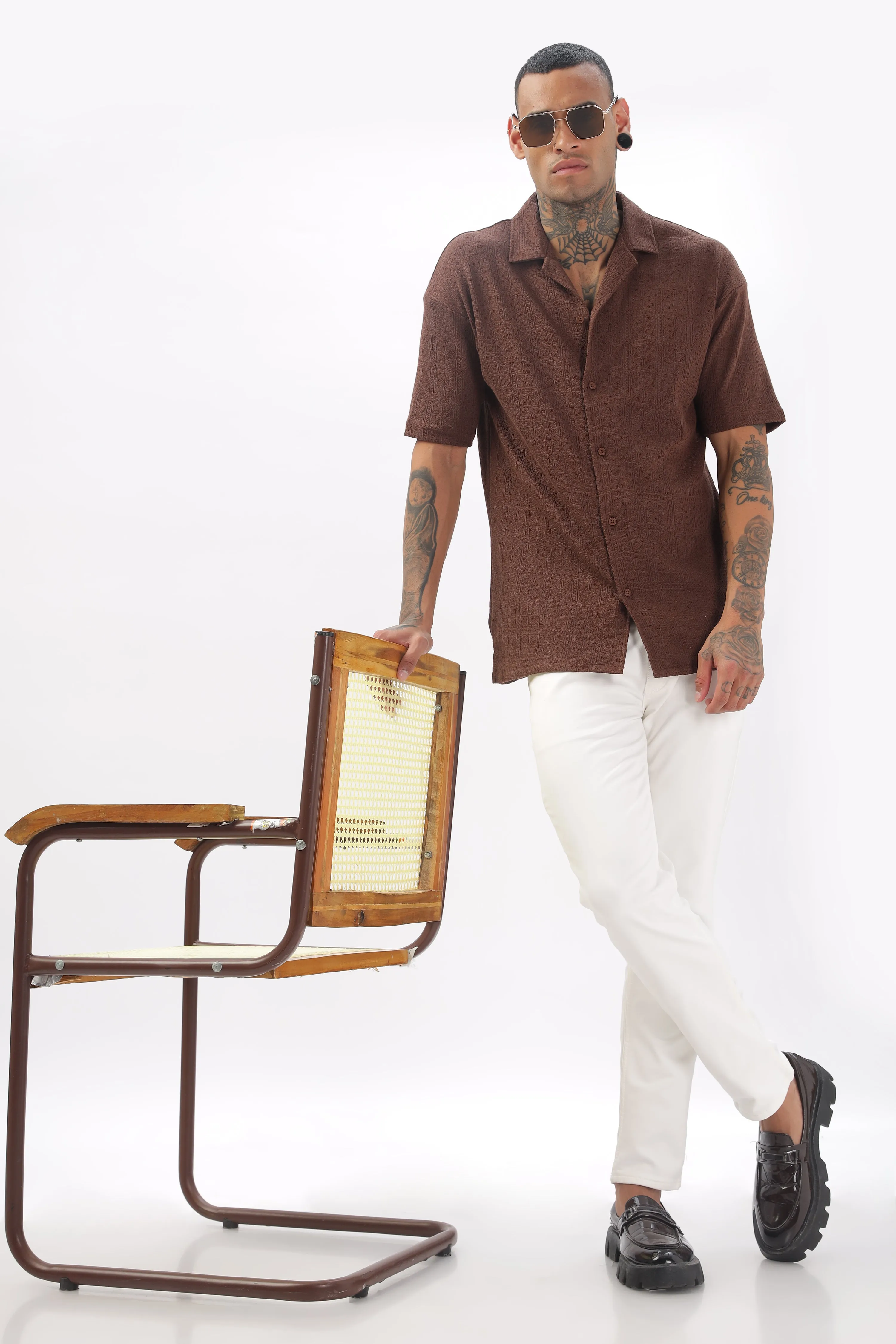 Midnight Breeze Cuban Collar Brown  Shirt