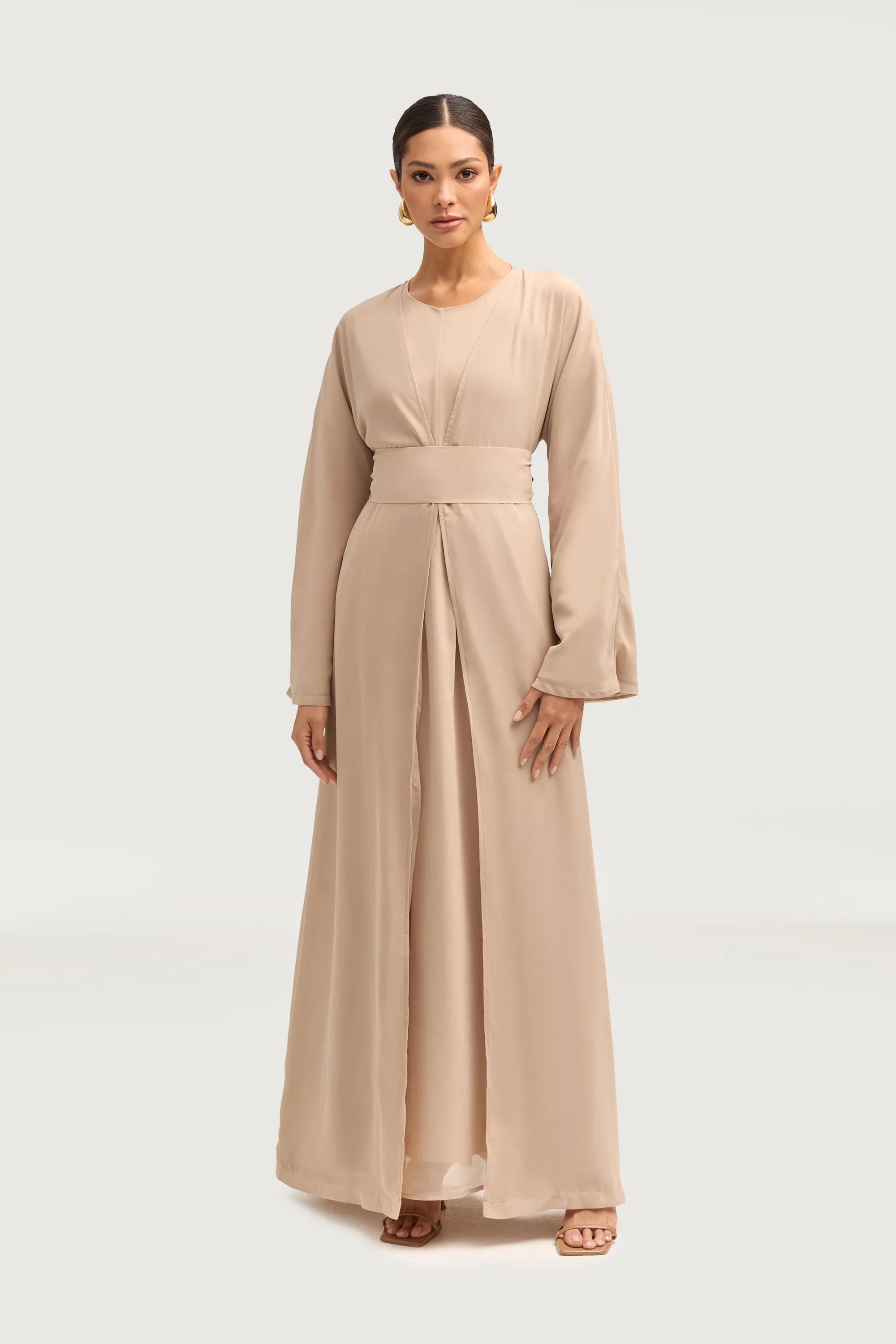 Nevene Three Piece Abaya Set - Stone