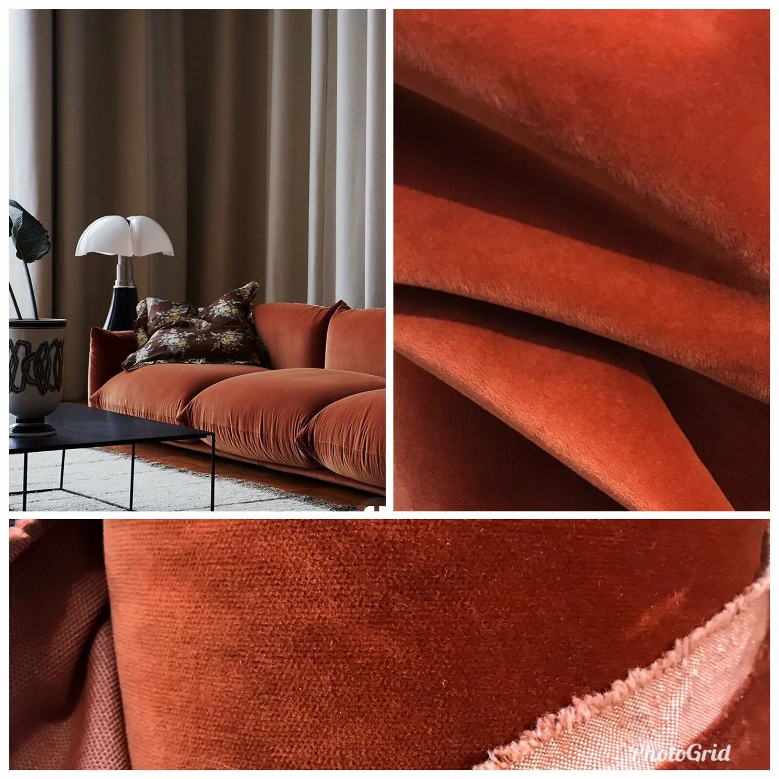 NEW Designer Burnt Brown Orange Velvet Upholstery Fabric- By The Yard