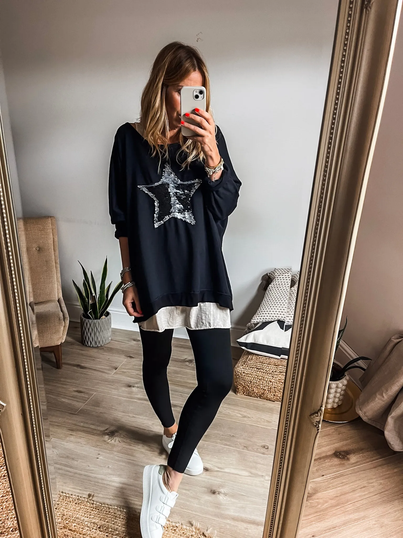 Oversized Jersey Top With Sequin Star