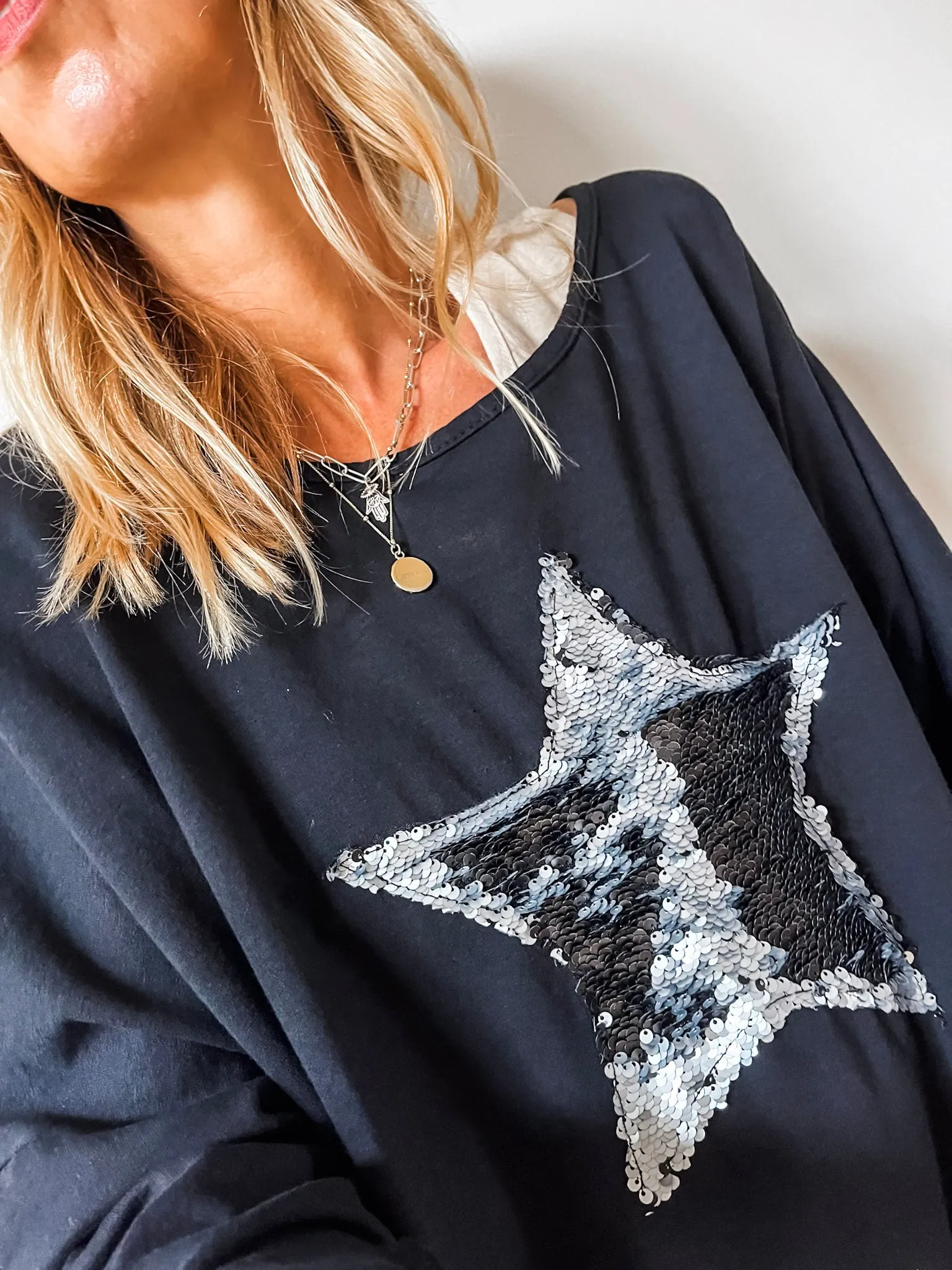 Oversized Jersey Top With Sequin Star