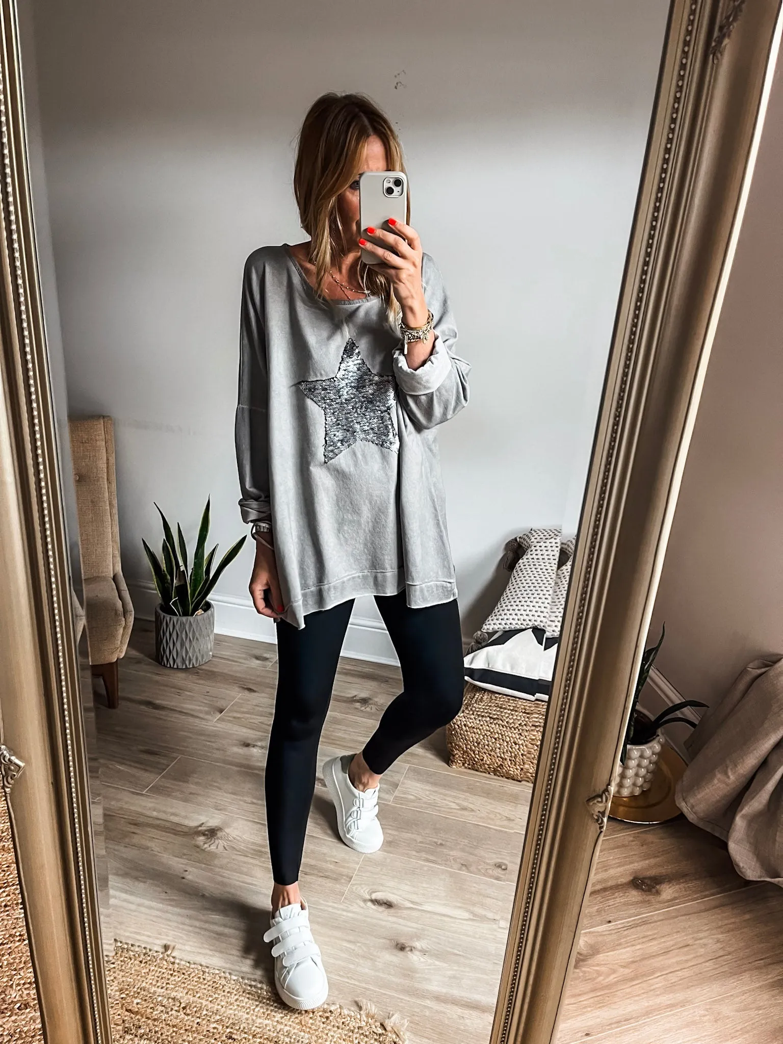 Oversized Jersey Top With Sequin Star