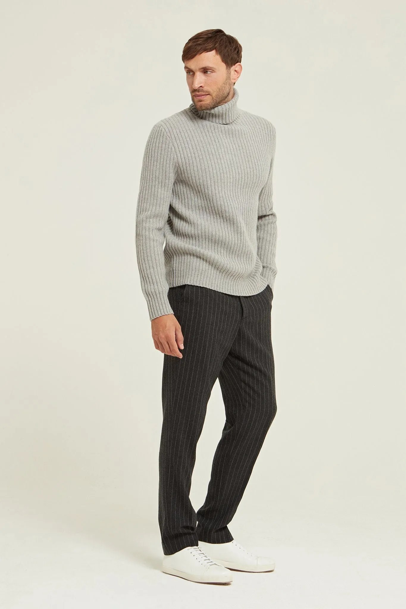 Ribbed Merino Wool Roll Neck Sweater