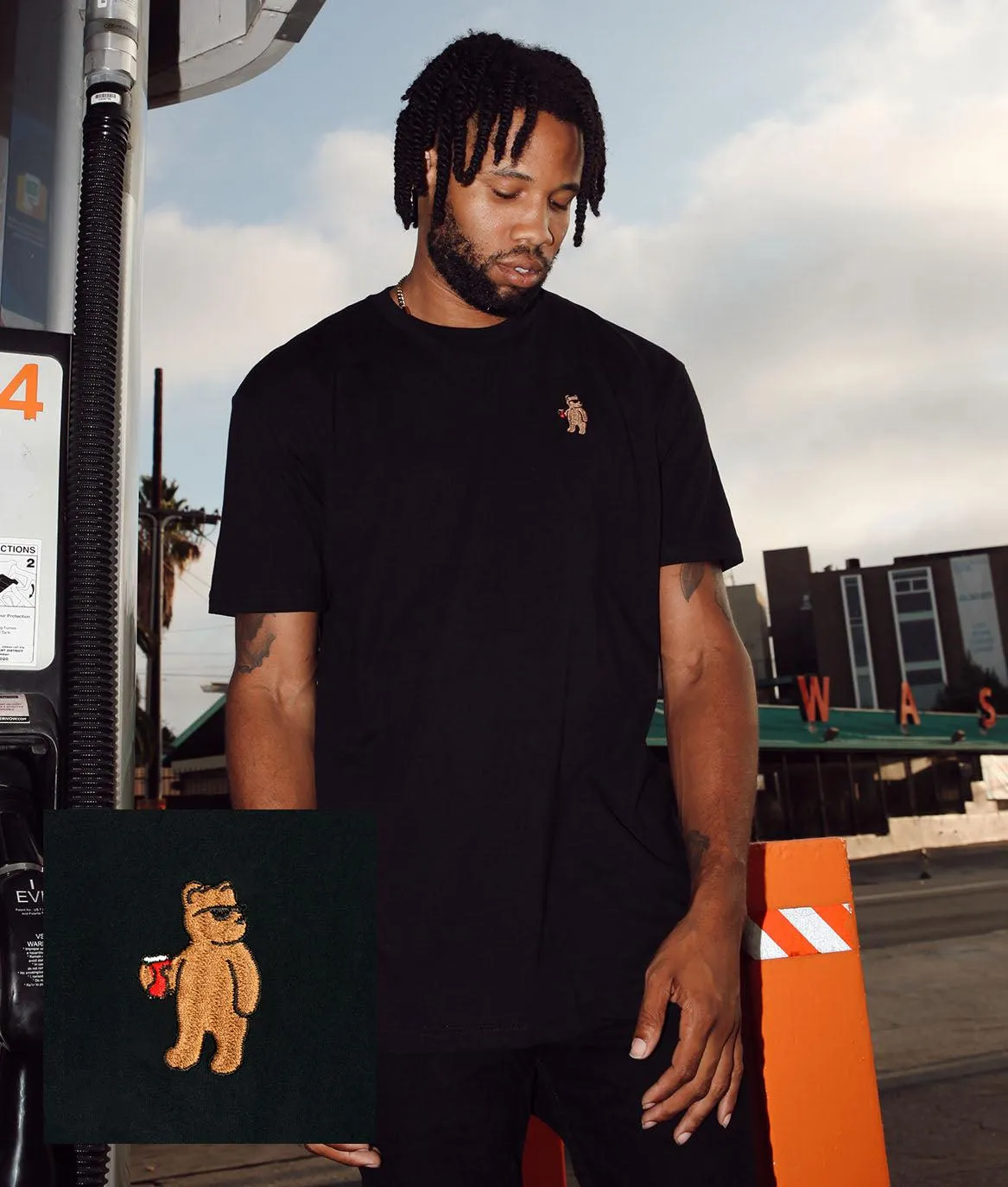 Riot Bear Embroidered Mens T-Shirt