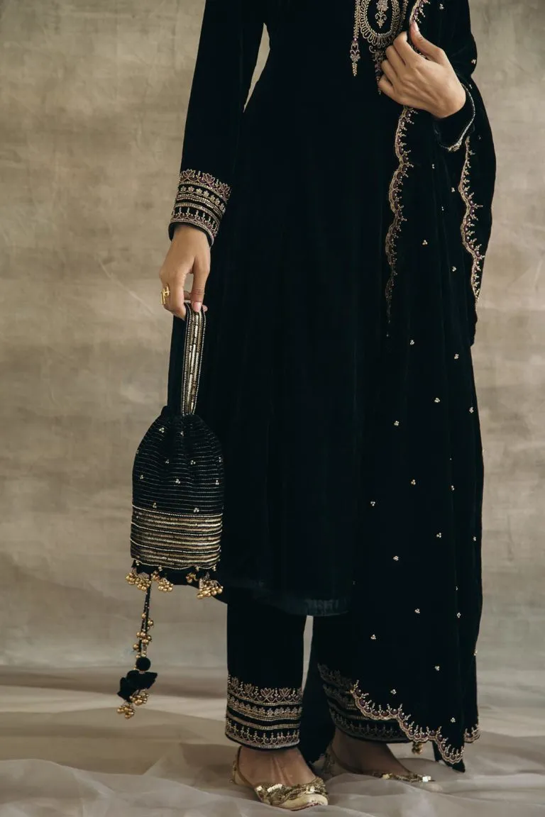 Silk Velvet Mughal Kurta Set-RTS