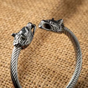 Stainless Steel Small Wolf Head Torc Bracelet