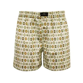 Woven Cotton Boxer Shorts Green Crystals Design