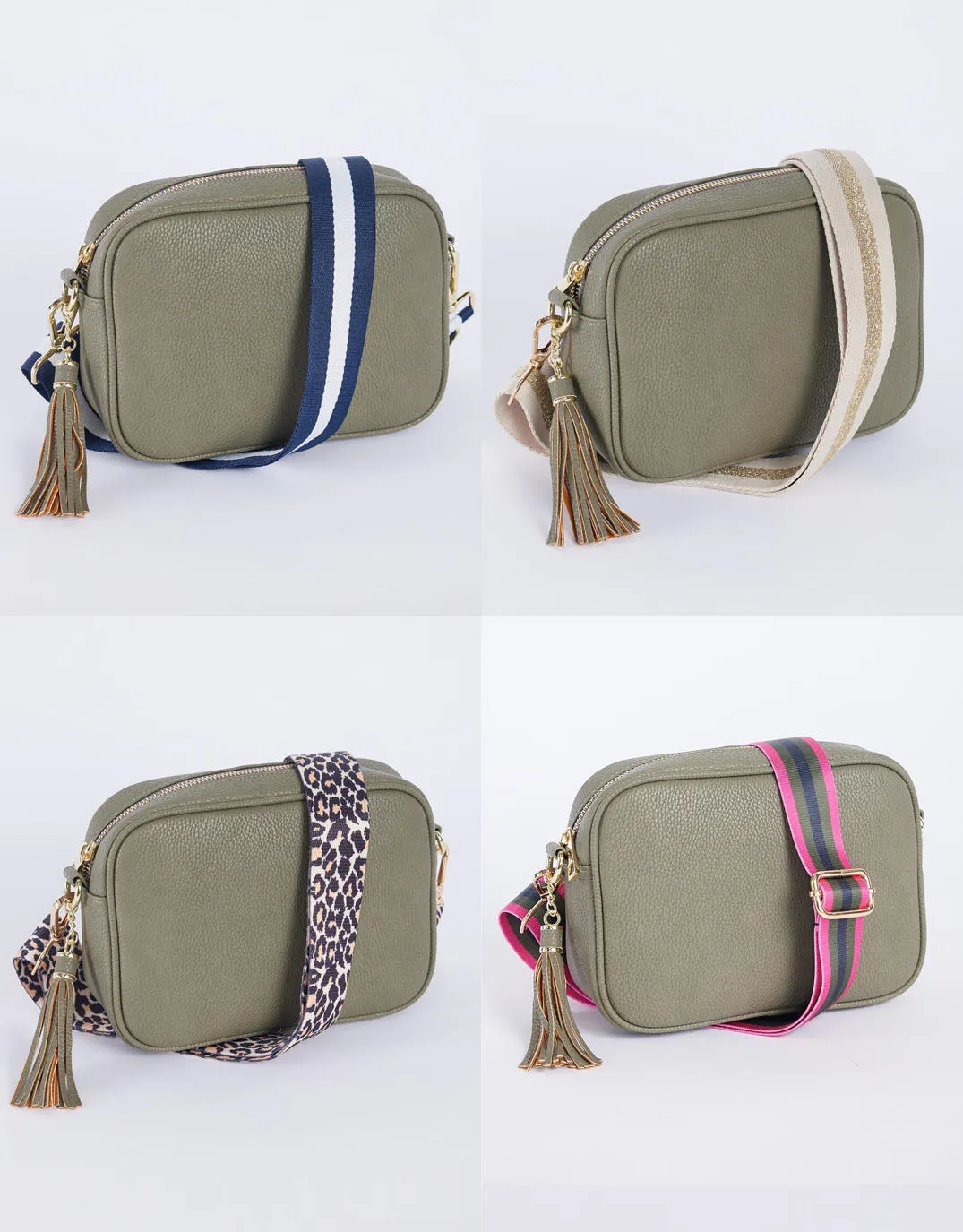 Zoe Crossbody Bag - Khaki with Khaki/Hot Pink Stripe